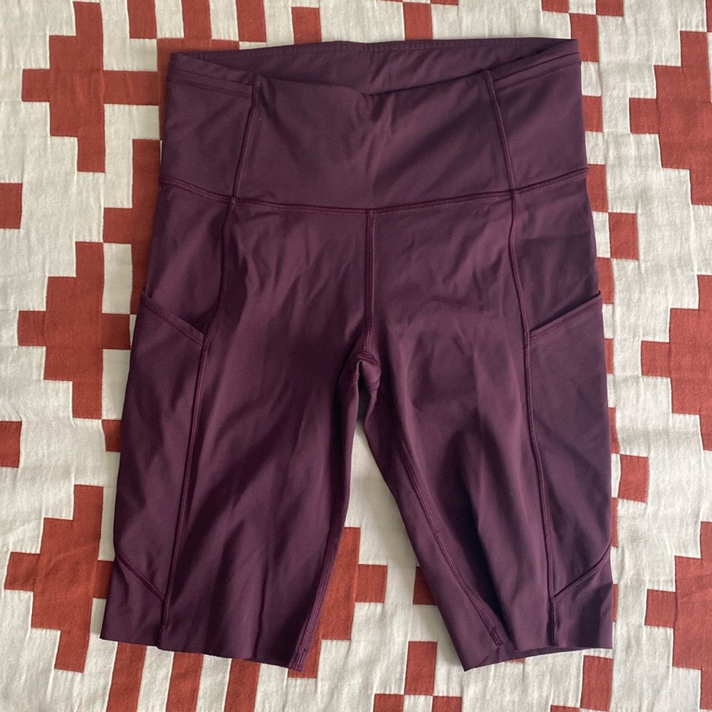 Maroon Lululemon bike shorts